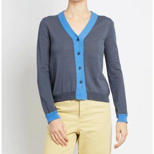 New Inhabit Cardigan Sweater Blue/Gray Colorblock Buttons Cotton